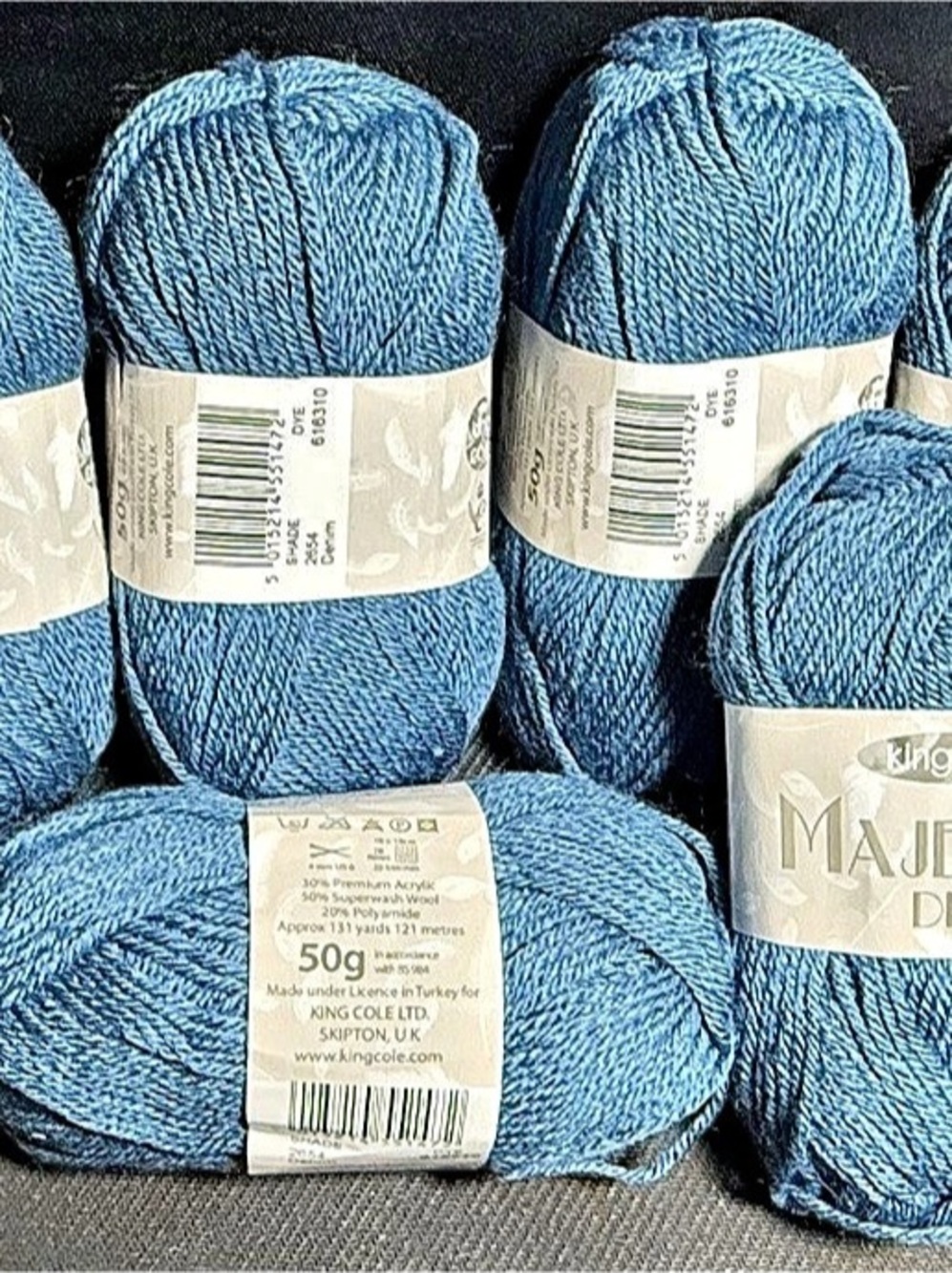 King Cole Majestic DK Blue Yarn 6-Skein Lot NWT